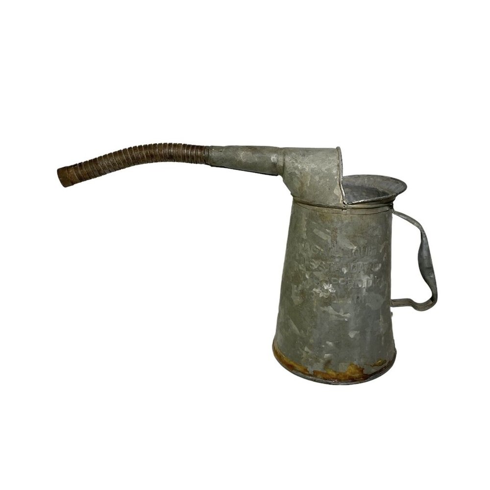 Vintage Galvanized Metal Oil Pour Can Flexible Spout 1/2 GAL LIQUID Farmhouse